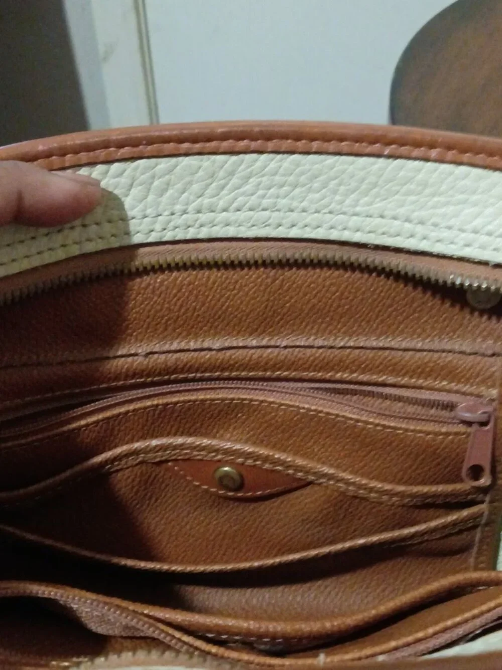 Dooney & Bourke Ivory Brown Leather Satchel Original Vintage Bag